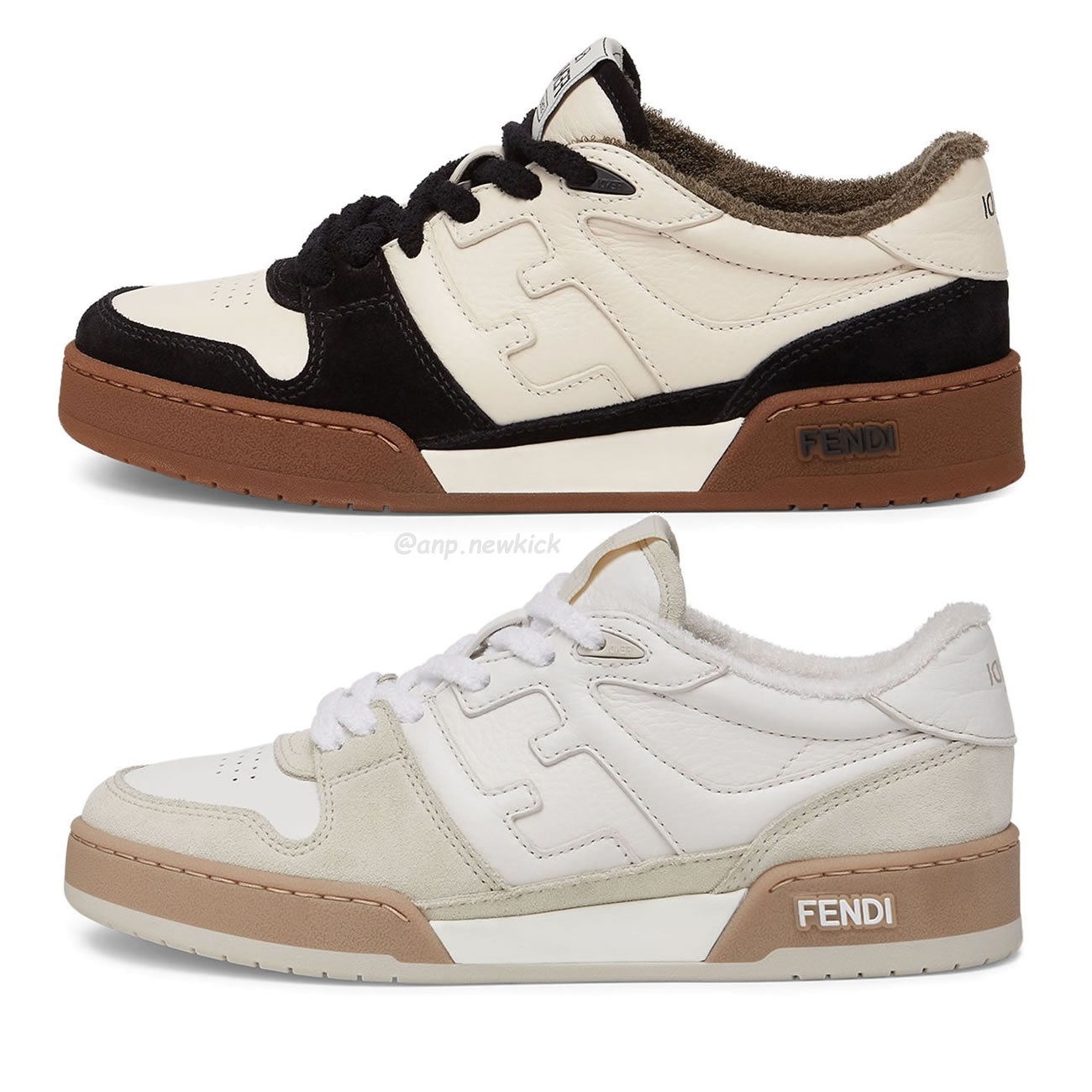 Fendi Match Cream Black White Suede And Leather Low Top Sneakers (1) - www.newkick.vip